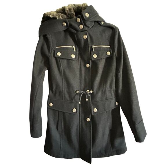 LAUNDRY by SHELLI SEGAL $298 NAVY Wool Military Style Faux Fur Jacket Size 4 - Picture 2 of 14